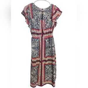 Monteau Floral Maxi Dress with Ruffle Sleeves Size Small Boho Flutter Sleeves